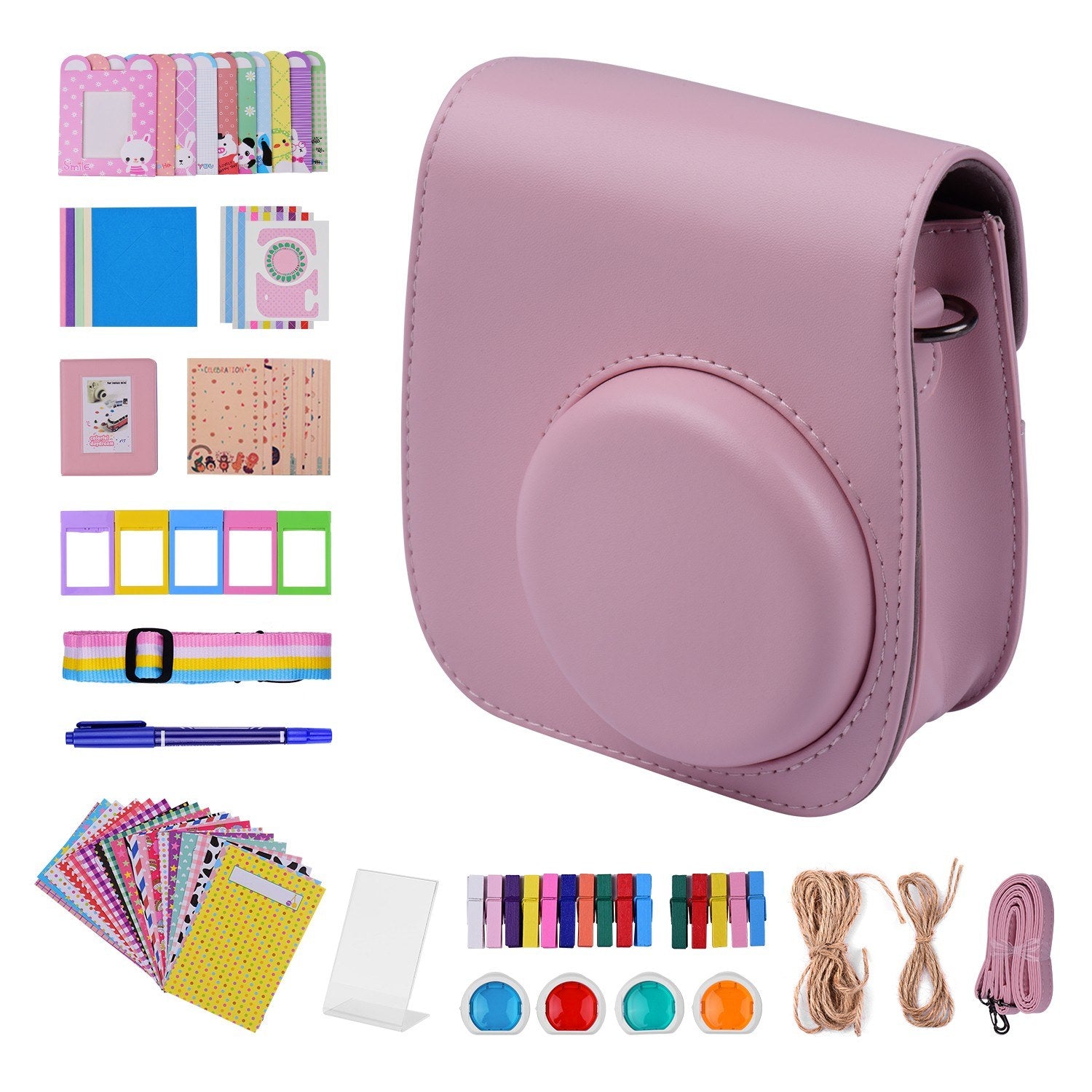 12-in-1 Instant Camera Accessories Bundle Kit for Fujifilm Instax Mini 11, Photography Scrapbook Kit Instant Camera Gifts - Pink