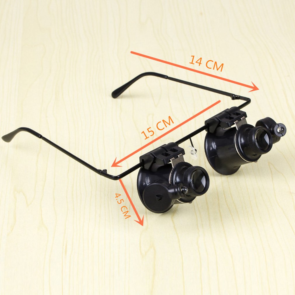 20X Glasses Type Binocular Magnifier Watch Repair Tool with Two LED Lights