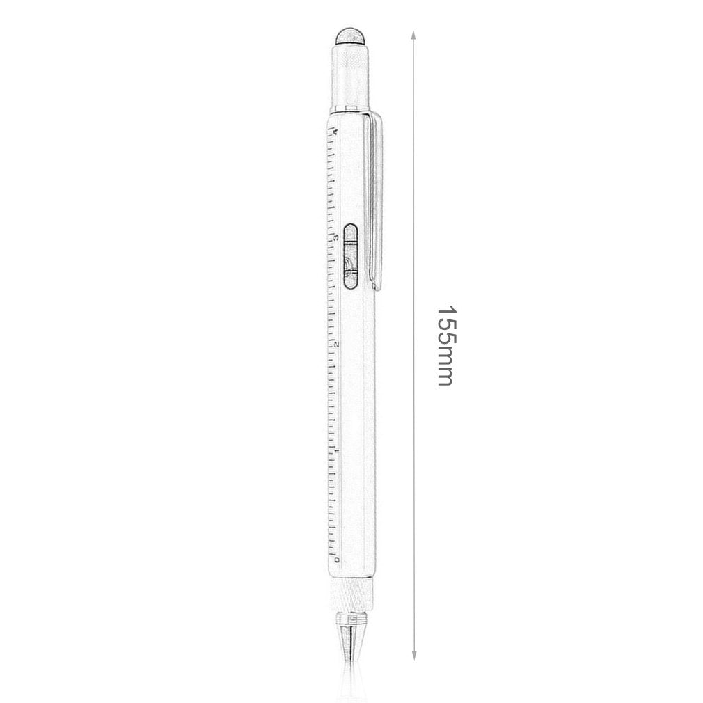 Multi-function Ballpoint Pen Screwdriver Stylus Ruler Leveler Scale Pen Tool - Silver