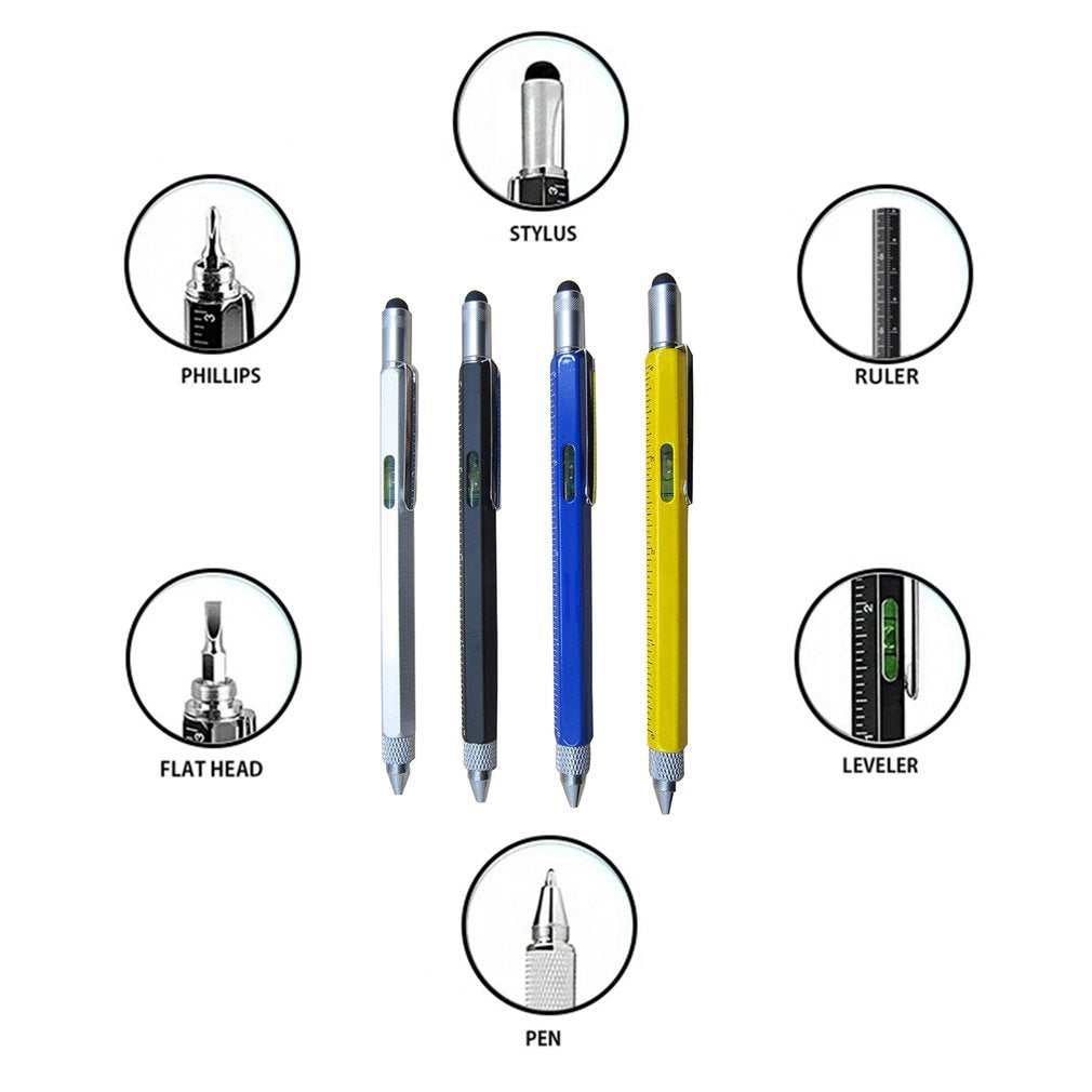 Multi-function Ballpoint Pen Screwdriver Stylus Ruler Leveler Scale Pen Tool - Silver