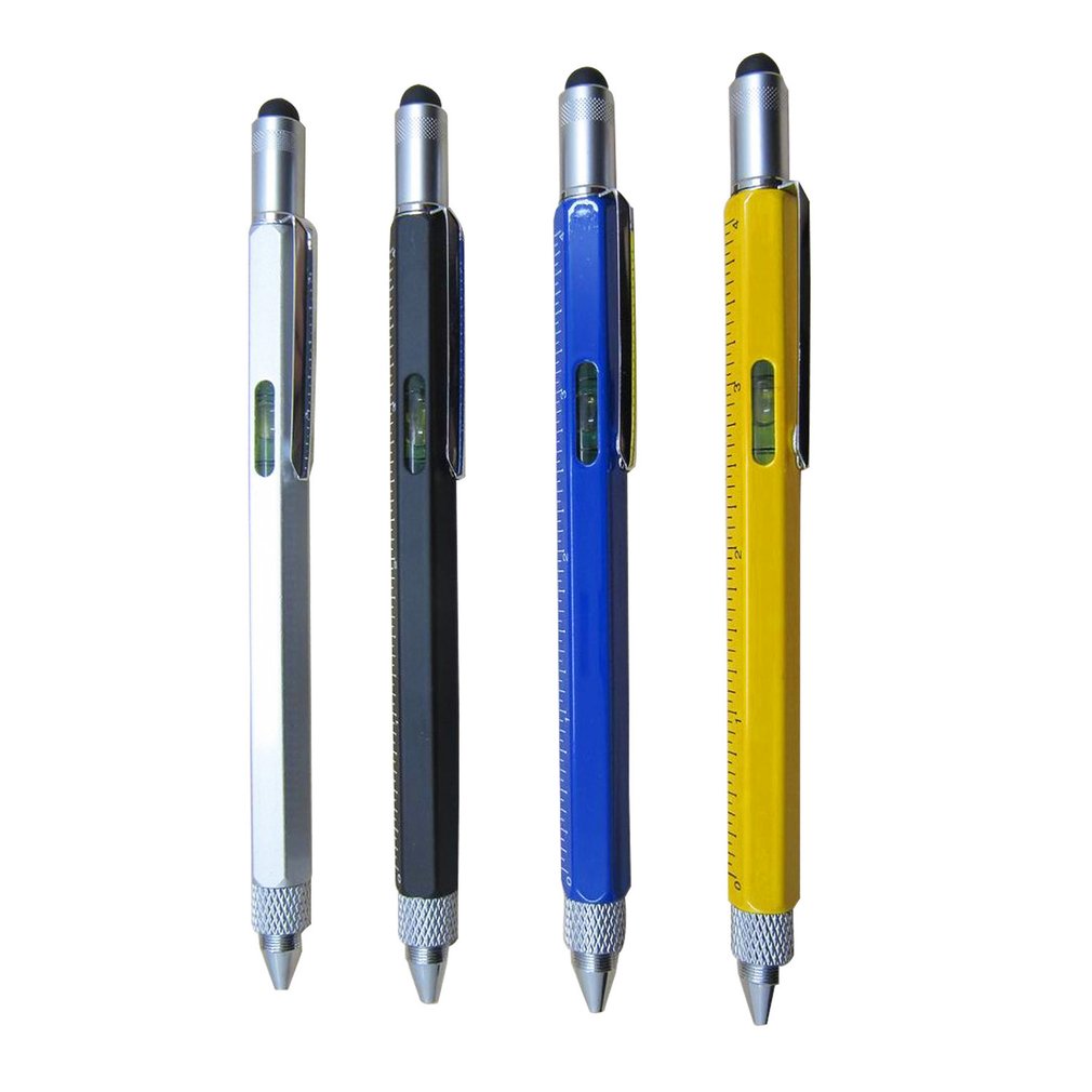 Multi-function Ballpoint Pen Screwdriver Stylus Ruler Leveler Scale Pen Tool - Silver