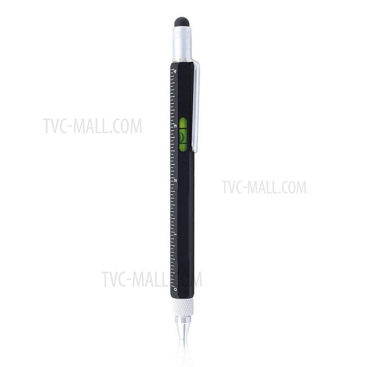 Multifunctional Stylus Ruler Leveler Scale Ballpoint Pen Screwdriver Pen Tool - Black