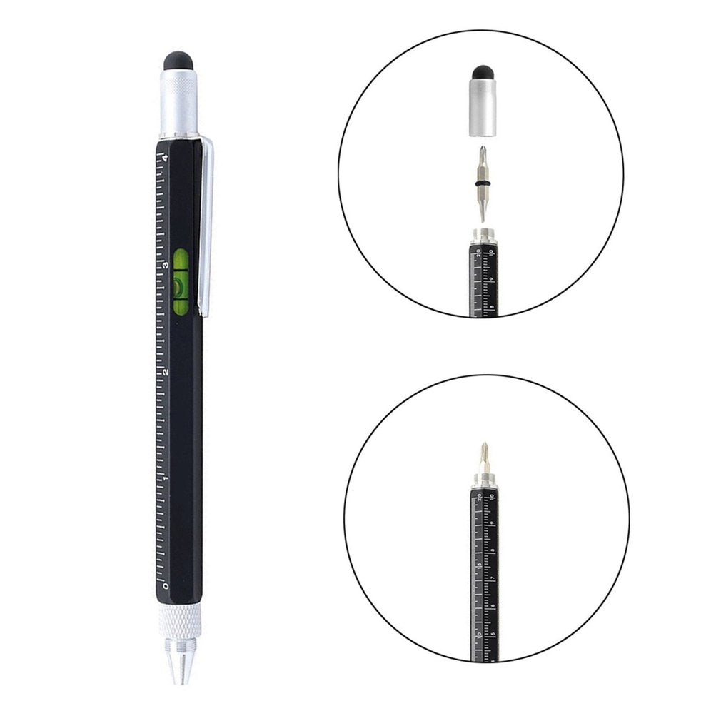 Multifunctional Stylus Ruler Leveler Scale Ballpoint Pen Screwdriver Pen Tool - Black