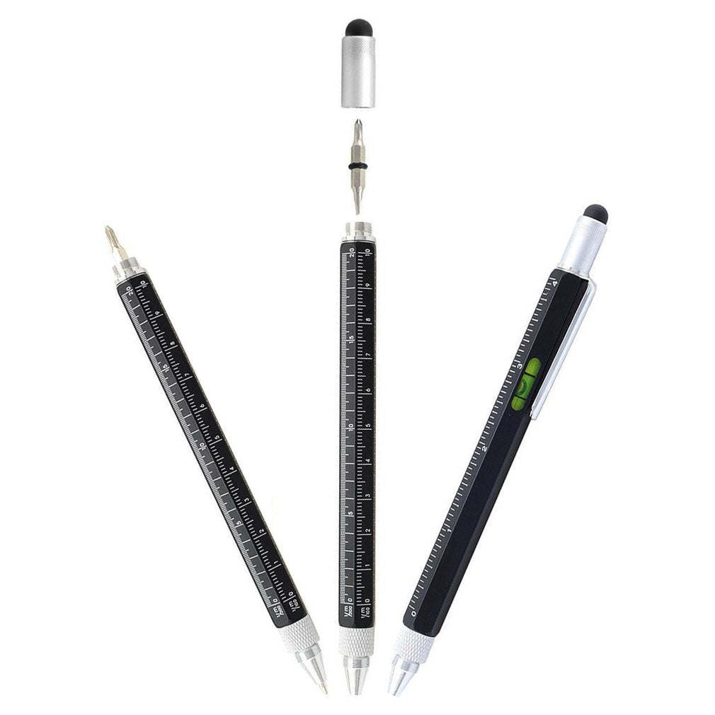 Multifunctional Stylus Ruler Leveler Scale Ballpoint Pen Screwdriver Pen Tool - Black