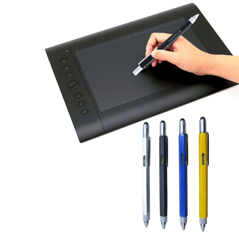 Multifunctional Stylus Ruler Leveler Scale Ballpoint Pen Screwdriver Pen Tool - Black