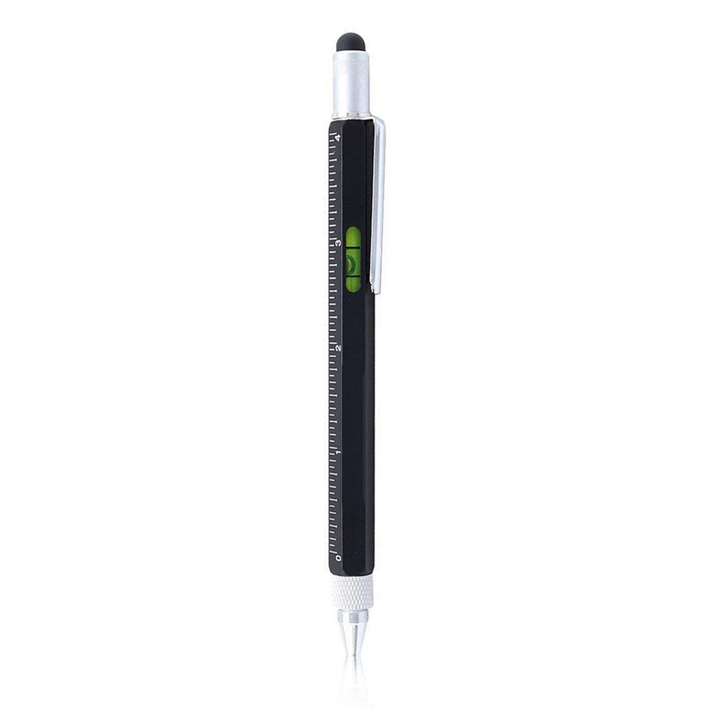 Multifunctional Stylus Ruler Leveler Scale Ballpoint Pen Screwdriver Pen Tool - Black