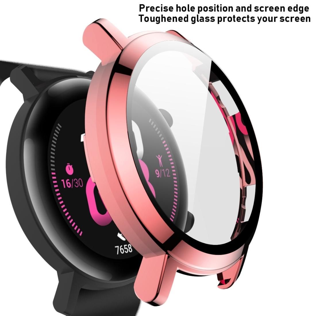 2 in 1  Tempered Glass Screen Protector + Fully Plating PC Case, Size:For Huawei Watch GT2 46mm (Black)