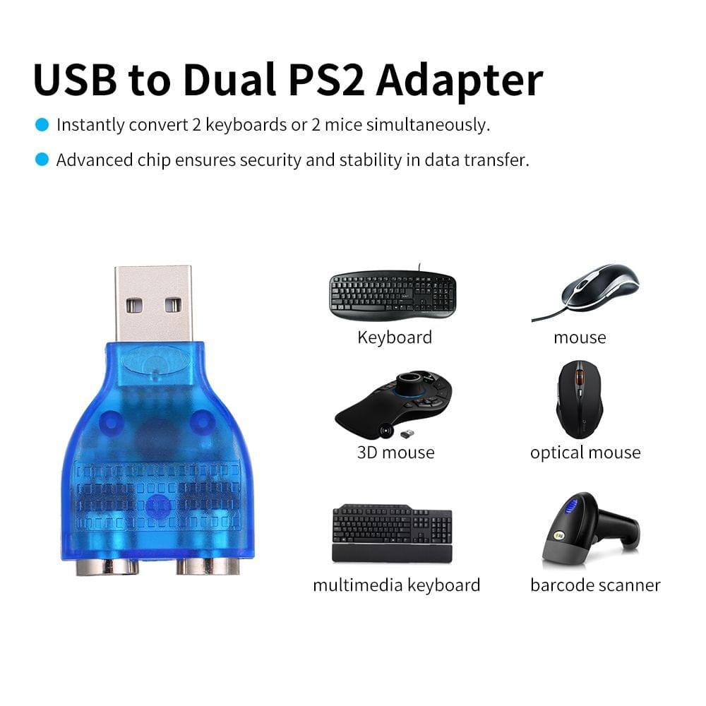 USB to Dual PS/2 Adapter USB A Male to PS2 Female Converter