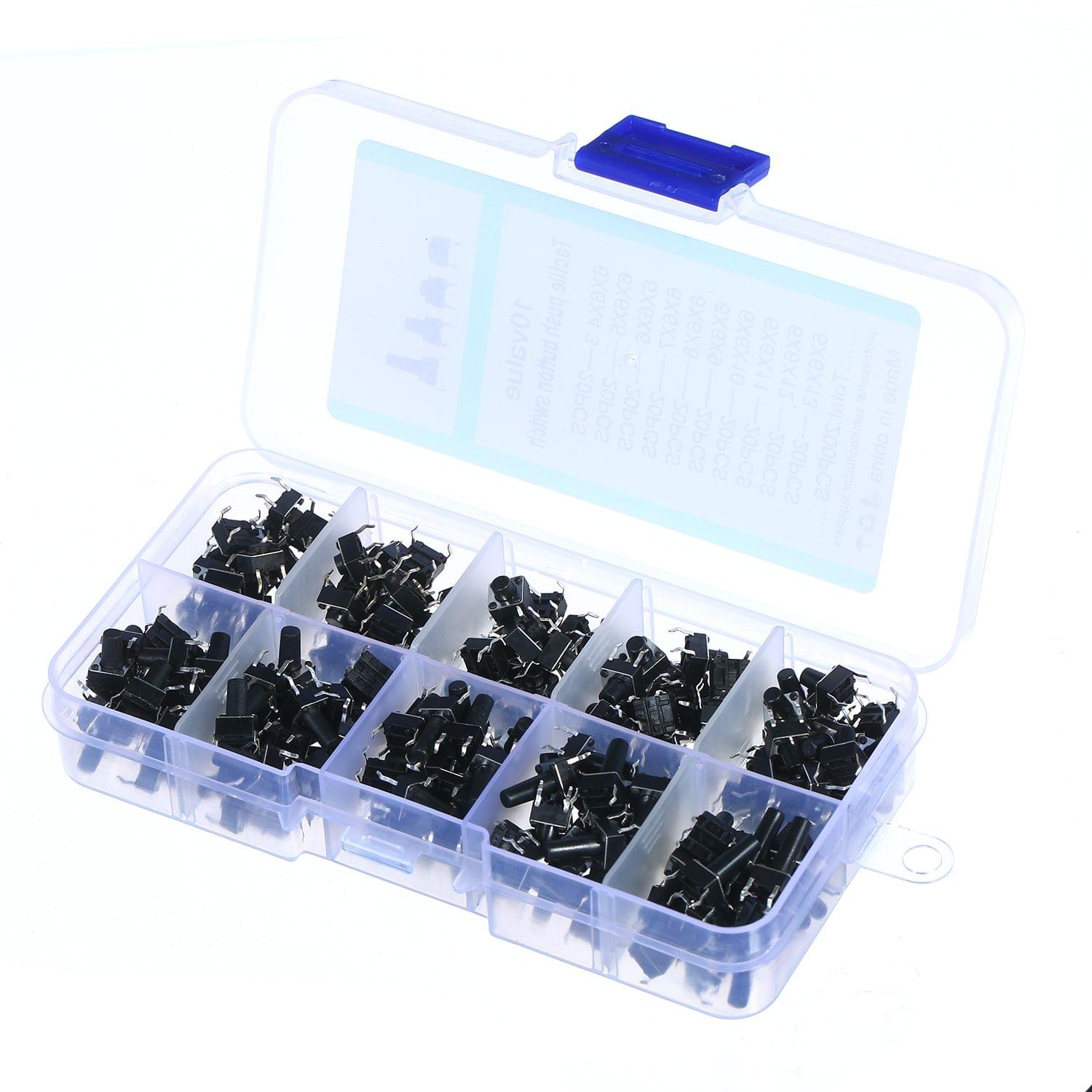 200Pcs 10 Value Tactile Push Button Switch Micro Momentary