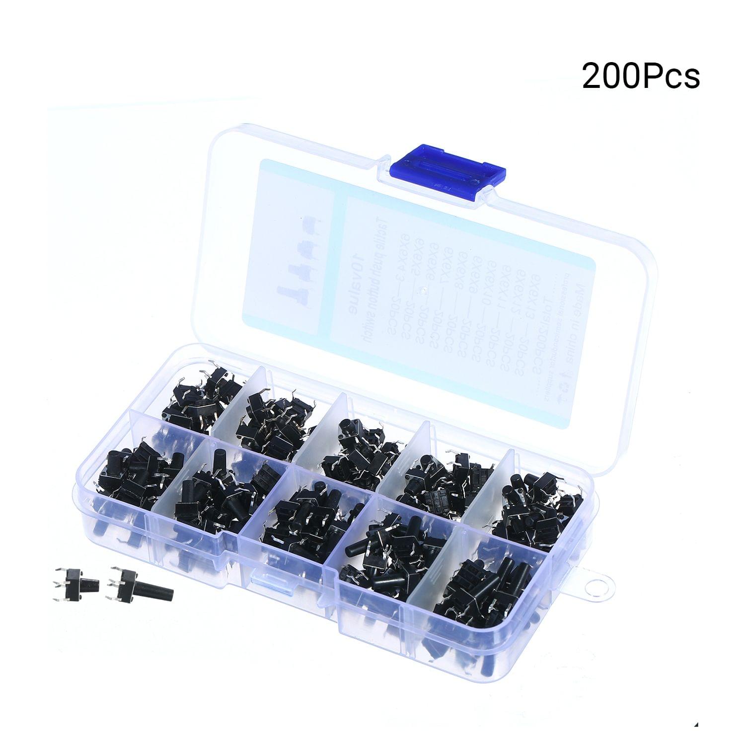 200Pcs 10 Value Tactile Push Button Switch Micro Momentary