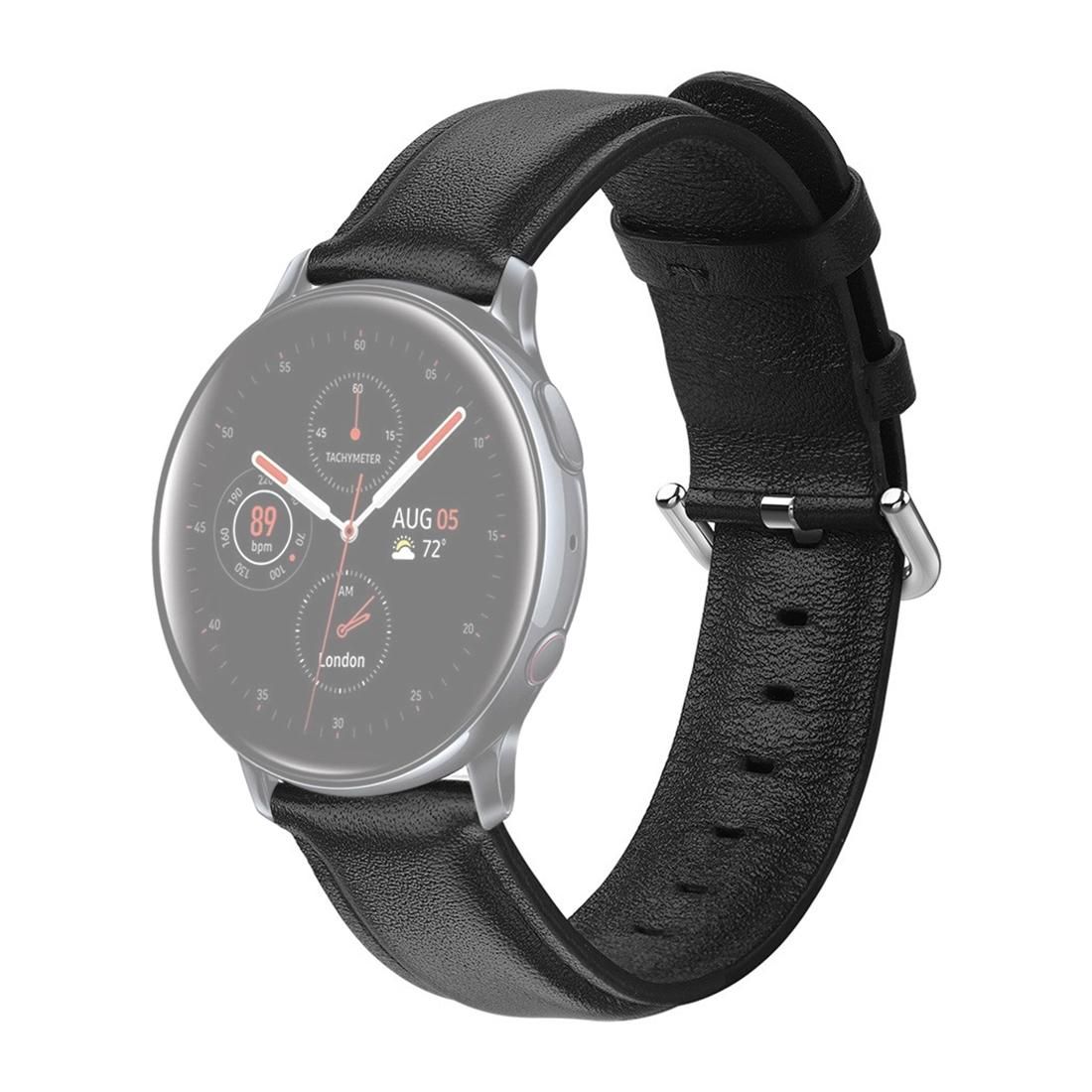 For Galaxy Watch Active 2 Smart Watch Genuine Leather Wrist Strap Watchband, Size:22mm (Black)