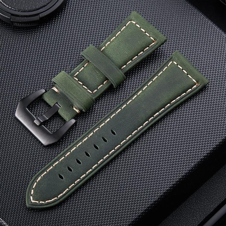 Crazy Horse Layer Frosted Black Buckle Watch Leather Wrist Strap, Size: 24mm (Army Green)