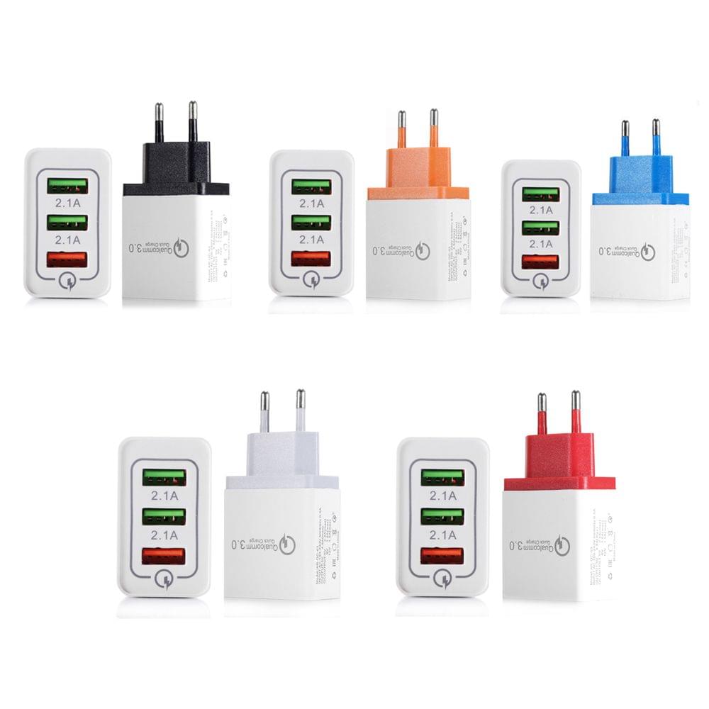 Portable Travel Home Universal 3-Port USB Wall Charger QC3.0 - EU Plug