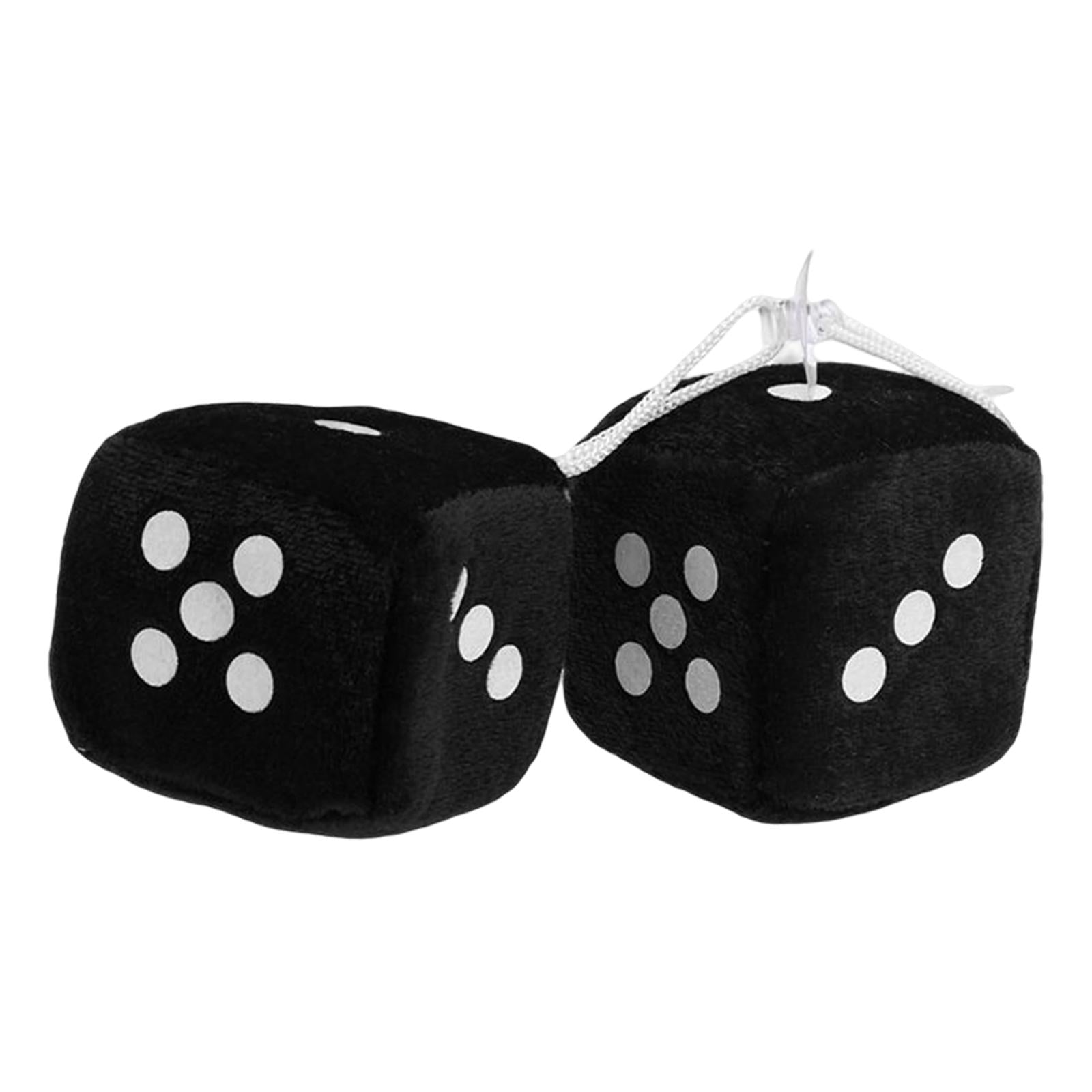 2Pcs Retro Fuzzy Dice with Dots Plush Dice Craps Pendant Ornament Black