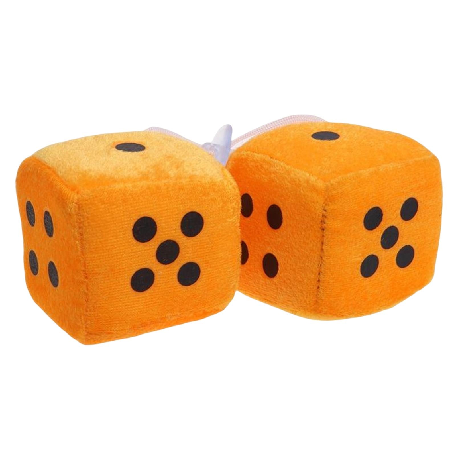 2Pcs Retro Fuzzy Dice with Dots Plush Dice Craps Pendant Ornament Yellow