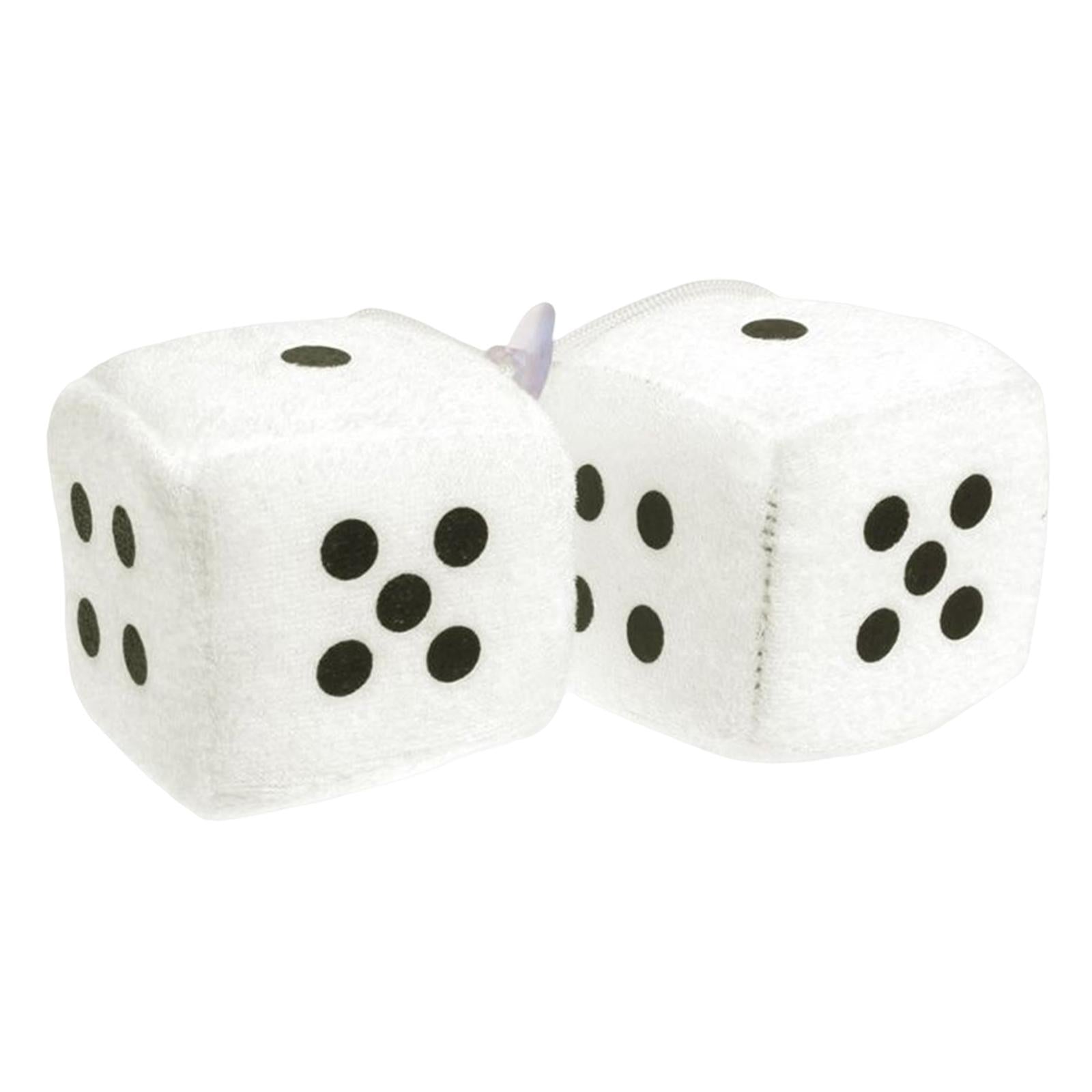 2Pcs Retro Fuzzy Dice with Dots Plush Dice Craps Pendant Ornament White