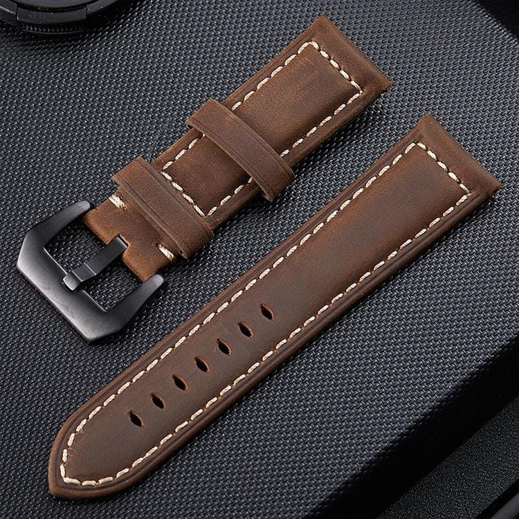 Crazy Horse Layer Frosted Black Buckle Watch Leather Wrist Strap, Size: 26mm (Dark Brown)