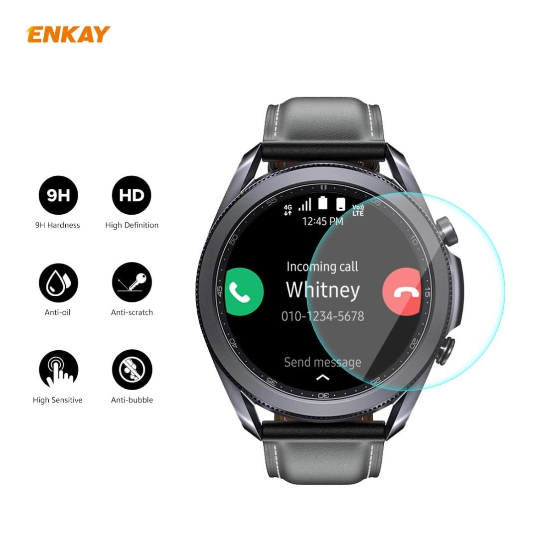 For Samsung Galaxy Watch 3 45mm ENKAY Hat-Prince 0.2mm 9H 2.15D Curved Edge Tempered Glass Screen Protector Watch Film