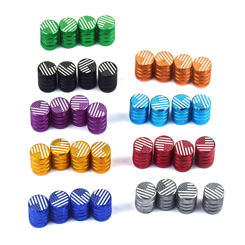 Aluminum Alloy Round Tire Valve Stem Cap American Flag Dust