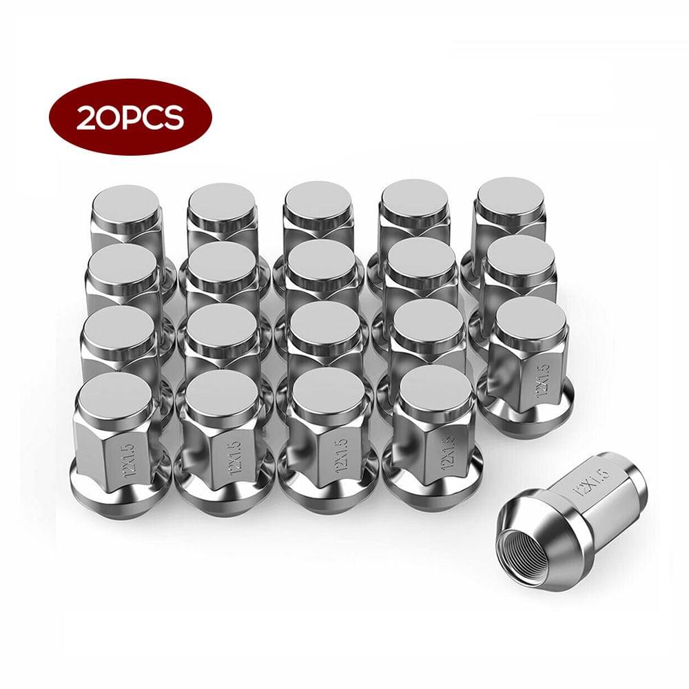 20Pcs Lug Nuts Bulge Acorn 12x1.5 Chrome Wheel Nut - 20Pcs