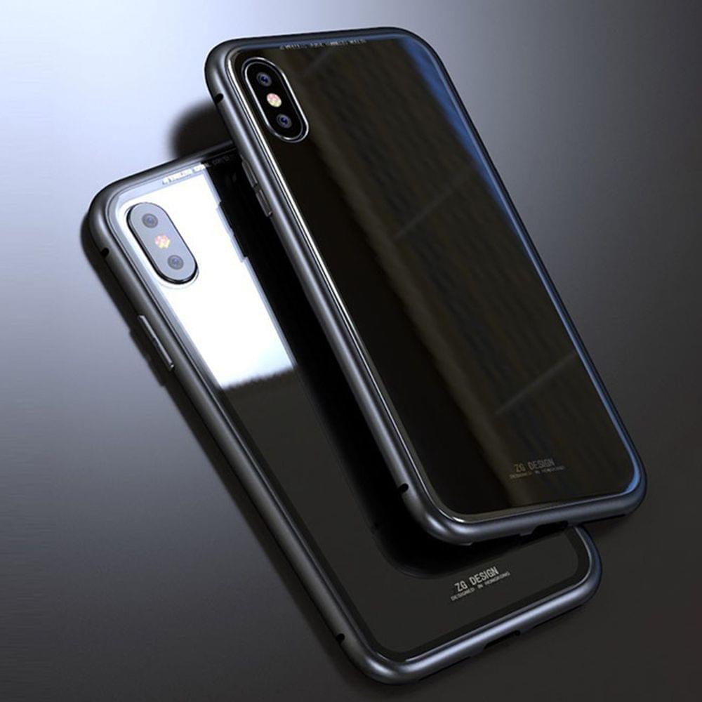 Magneto Magnetic Adsorption Case Clear Tempered Glass Black - Black&I-phone X