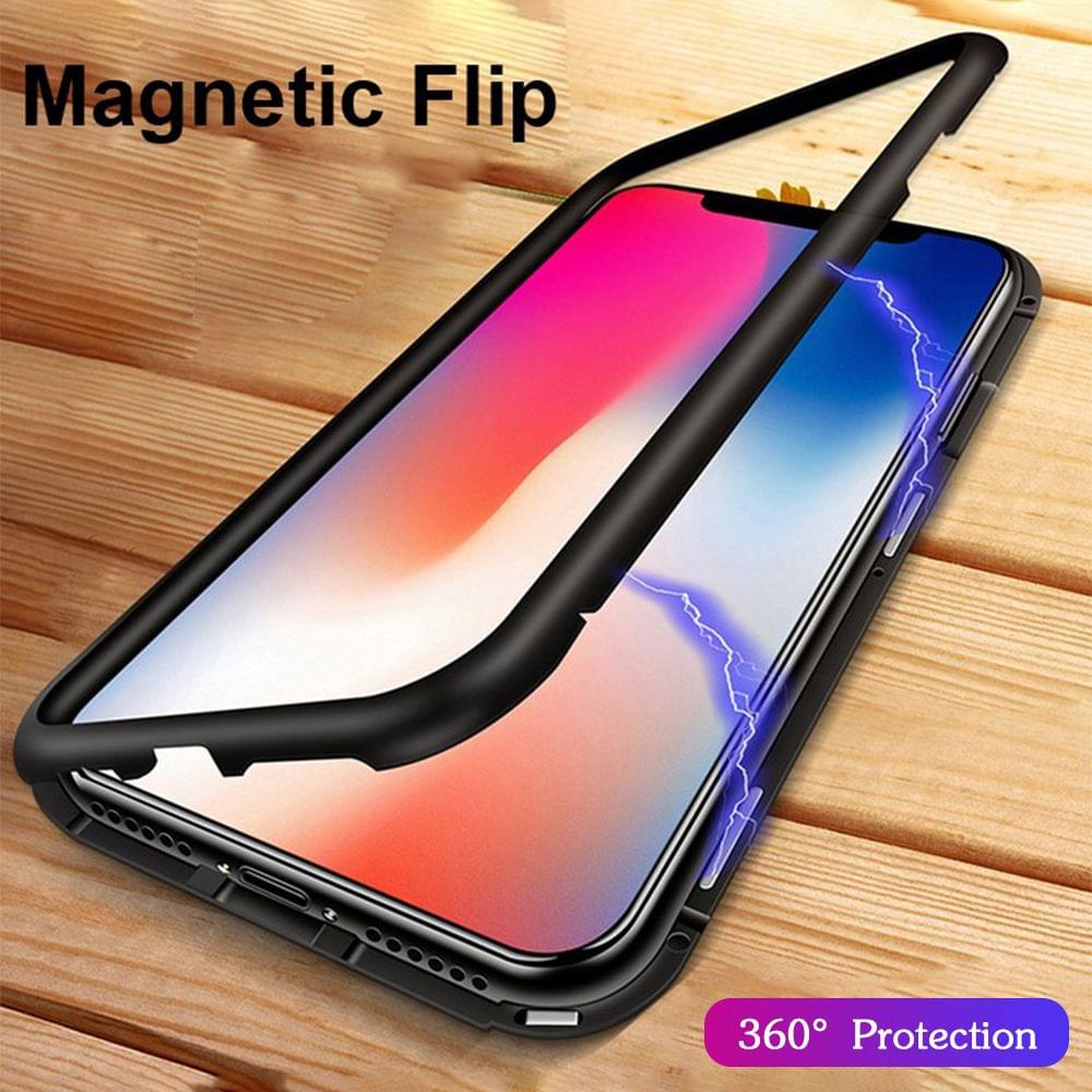 Magneto Magnetic Adsorption Case Clear Tempered Glass Black - Black&I-phone X
