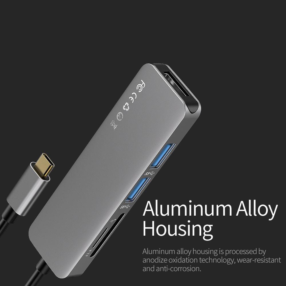 ROCK Type-C to 4K HDMI +USB3.0*2port+PD Converter Aluminum