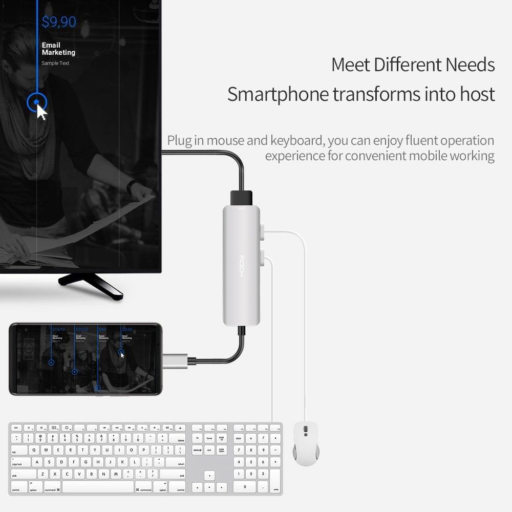 ROCK Type-C to 4K HDMI +USB3.0*2port+PD Converter Aluminum