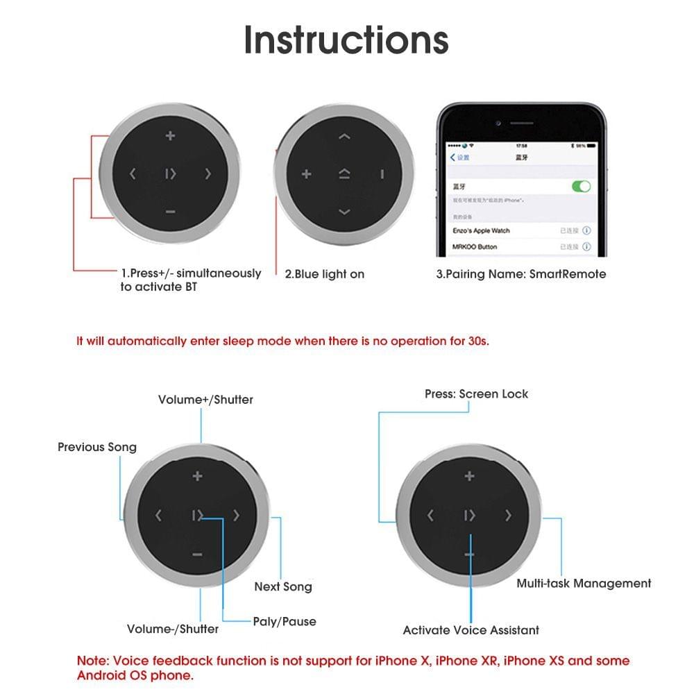 Wireless Bluetooth 4.0 Remote Control Media Button Car