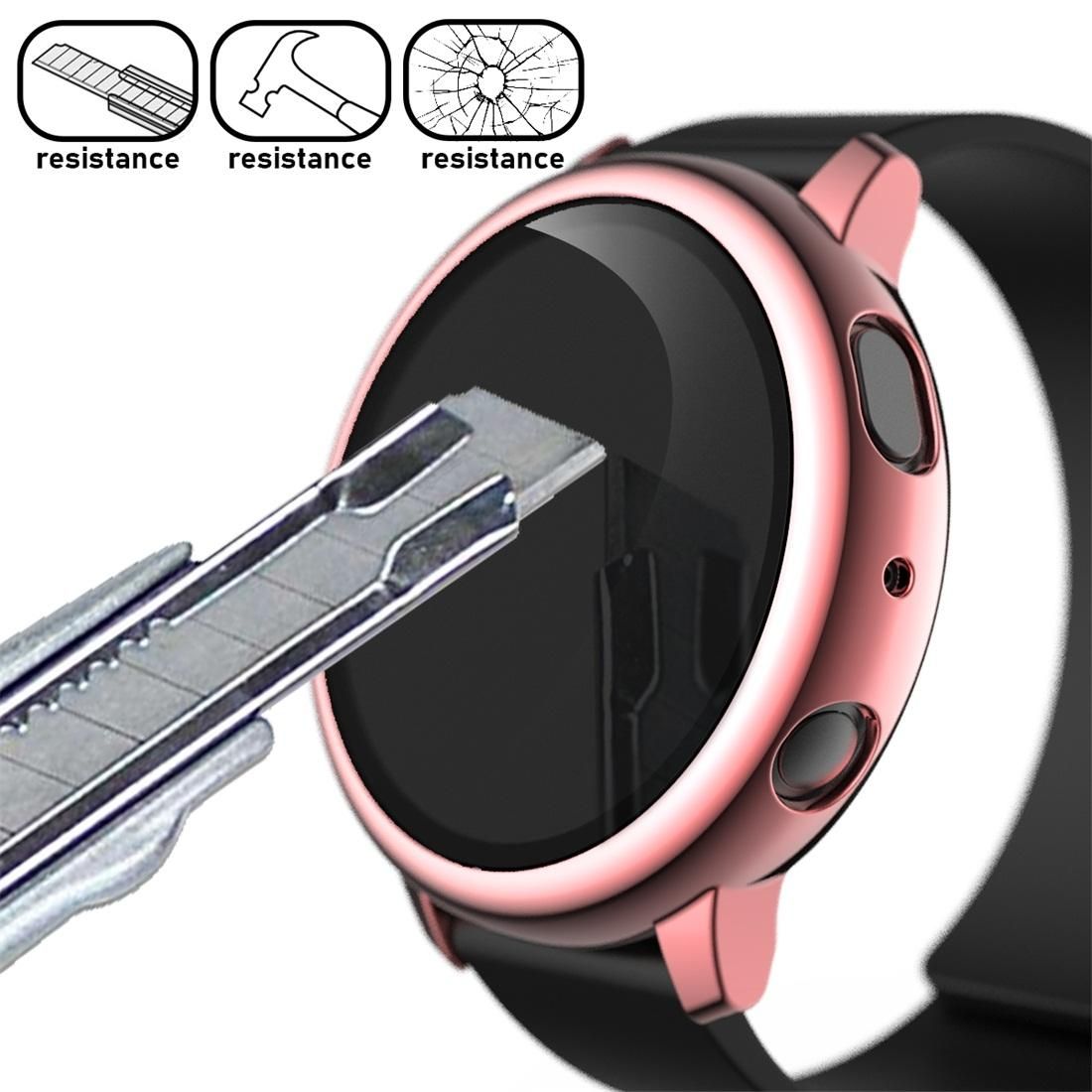 For Samsung Galaxy Watch Active 2 44mm Electroplate PC Protective Case with Tempered Glass Film (Rose Gold)